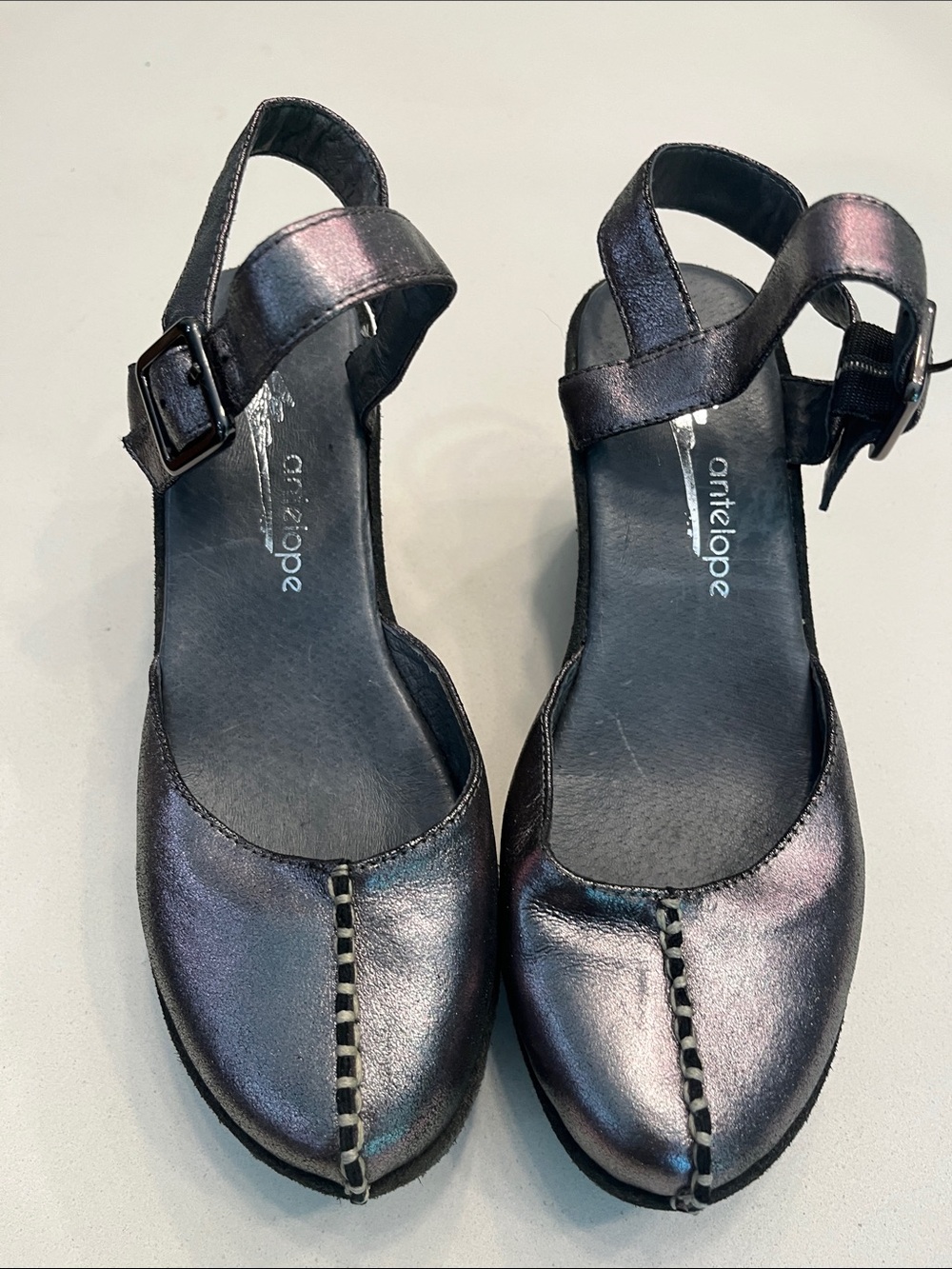 Antelope Iridescent Slingback Sandals in Purple-Blue Sheen